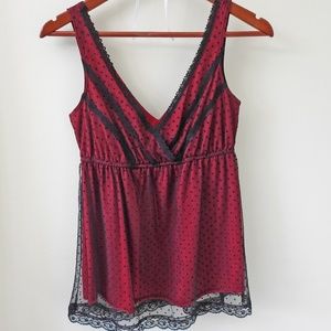 [CHAROLETTE RUSSE] V-Neck Tank with Lace Overlay